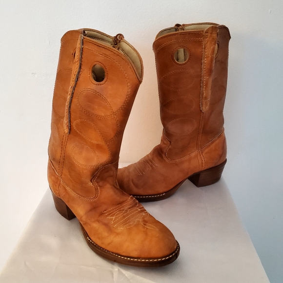 Texas tan Shoes - TEXAS Tan Brown Leather Cowboy Western Boots made in USA